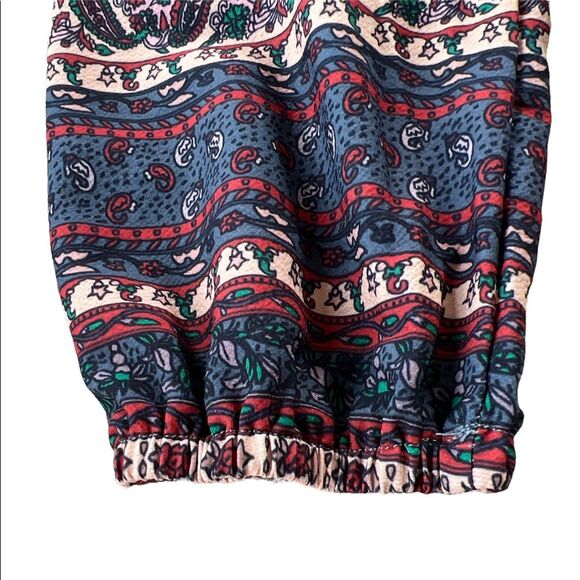 Boho Peasant Blue Long Sleeve Keyhole Tie Peplum Blouse Size Large - Picture 5 of 9